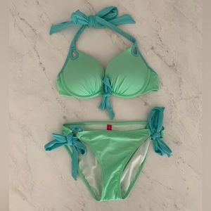 Victoria’s Secret Sea-foam Green Teal Tie Bikini Top & Bottom